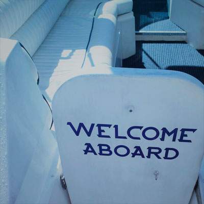 Welcome aboard, cartel de bienvenida a nuestro yate